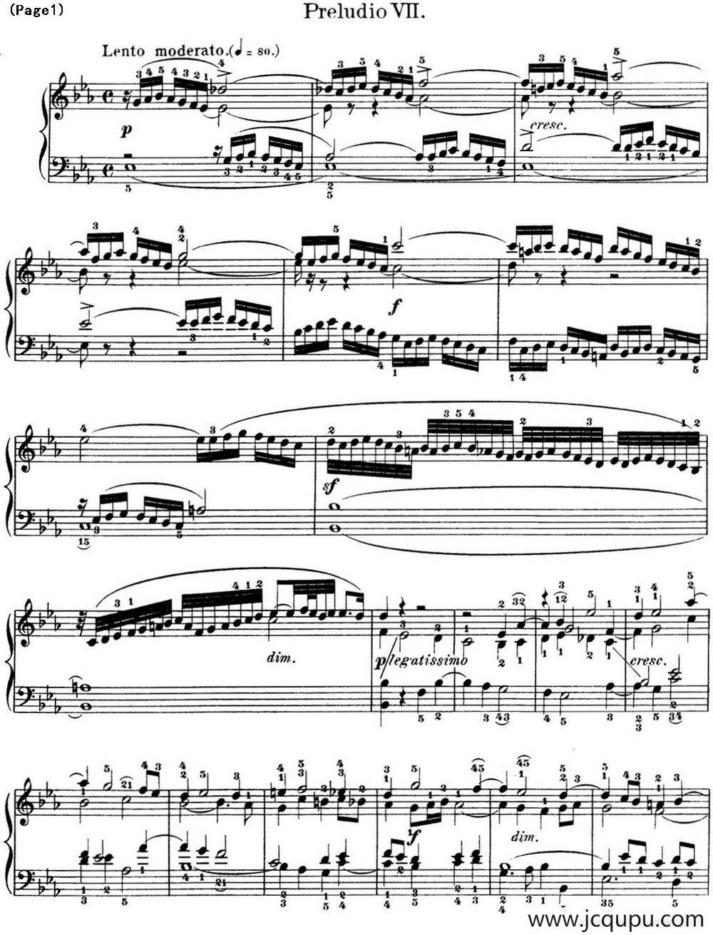 巴赫《平均律钢琴曲集·第一卷》之前奏曲（NO.7）简谱