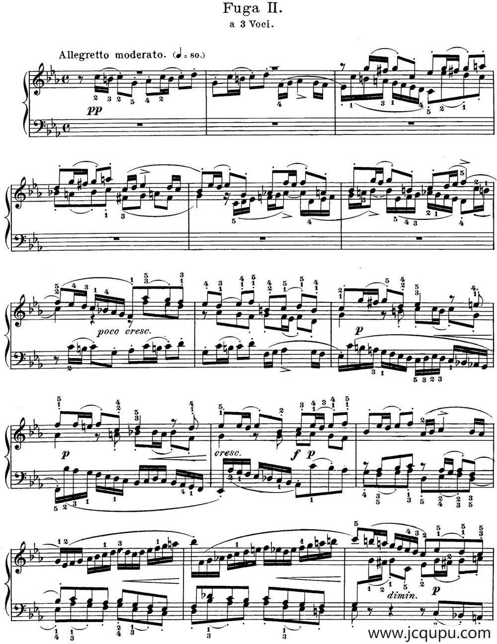 巴赫《平均律钢琴曲集·第一卷》之赋格曲（NO.2）简谱