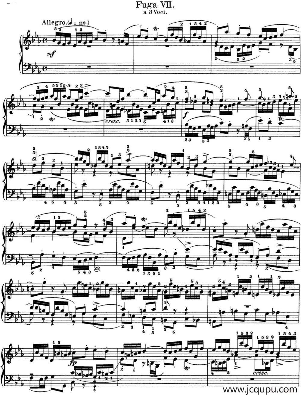 巴赫《平均律钢琴曲集·第一卷》之赋格曲（NO.7）简谱