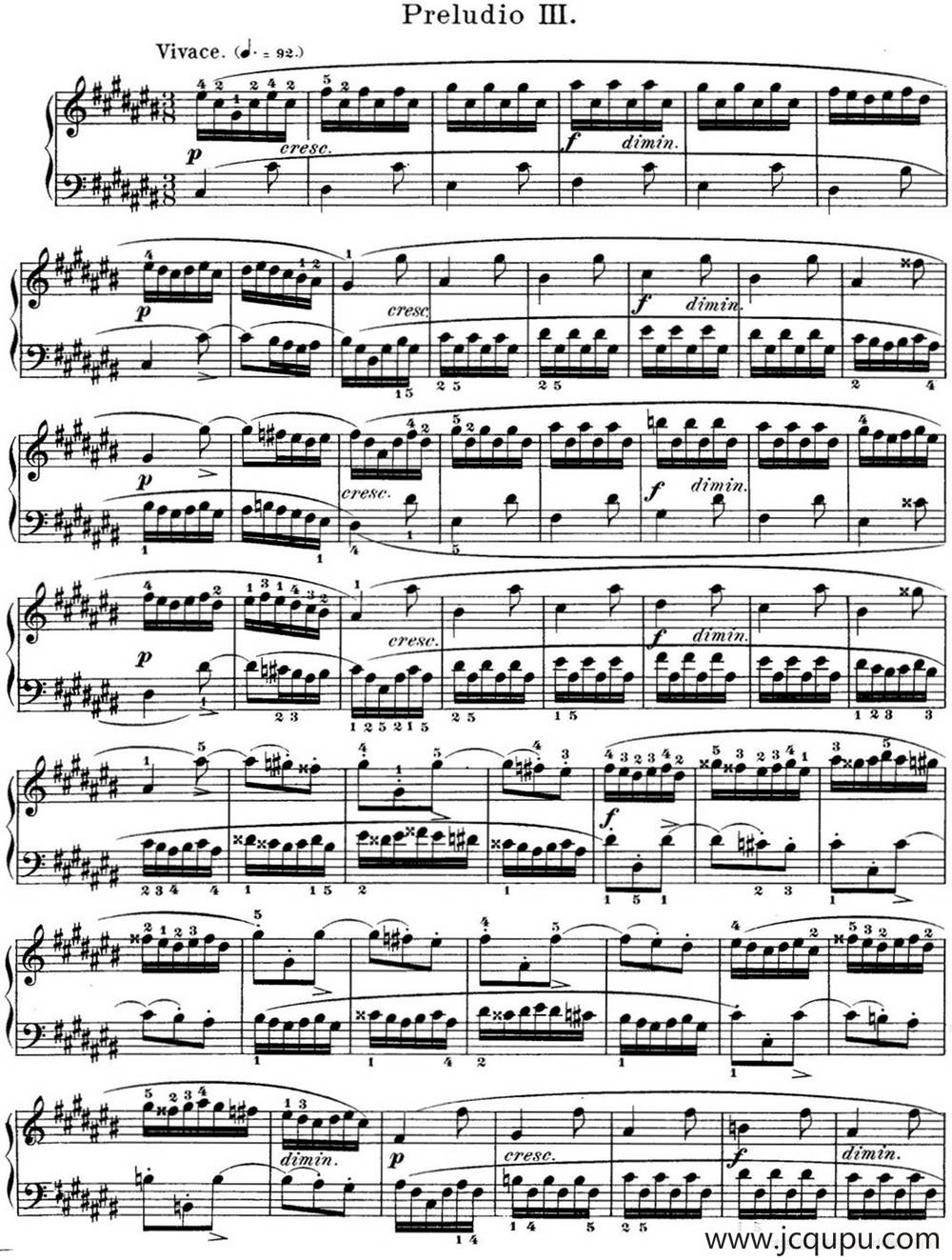 巴赫《平均律钢琴曲集·第一卷》之前奏曲（NO.3）简谱