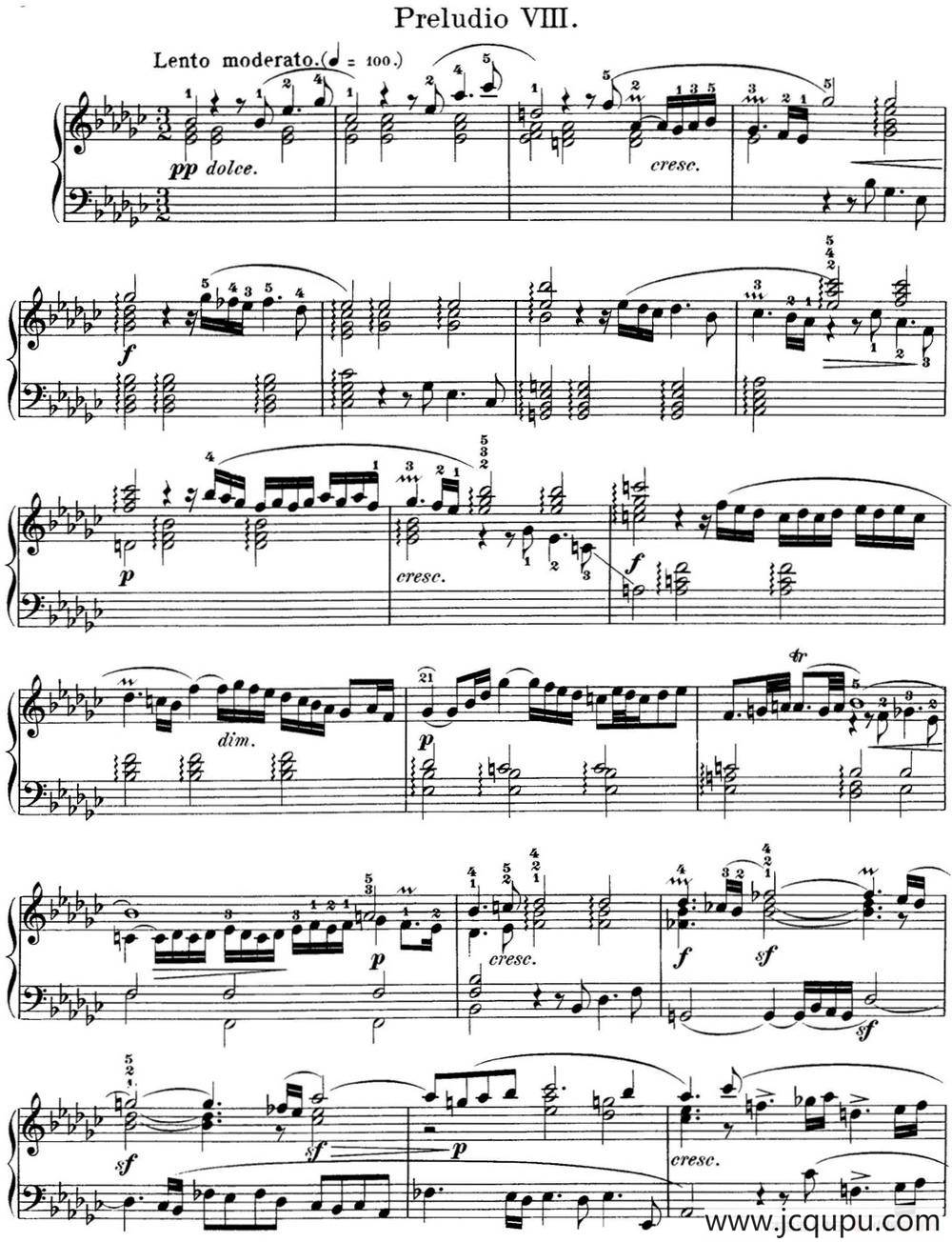 巴赫《平均律钢琴曲集·第一卷》之前奏曲（NO.8）简谱