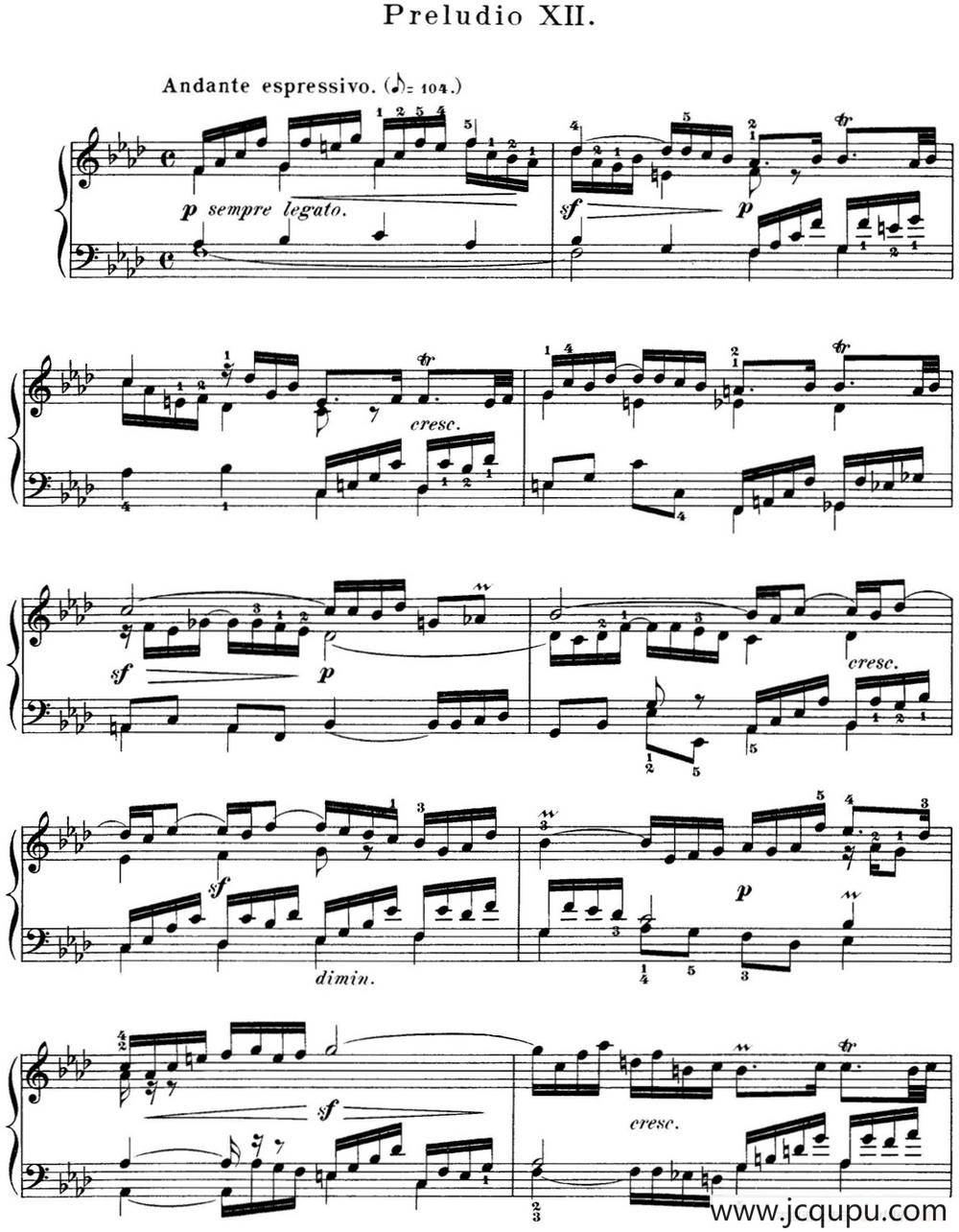 巴赫《平均律钢琴曲集·第一卷》之前奏曲（NO.12）简谱