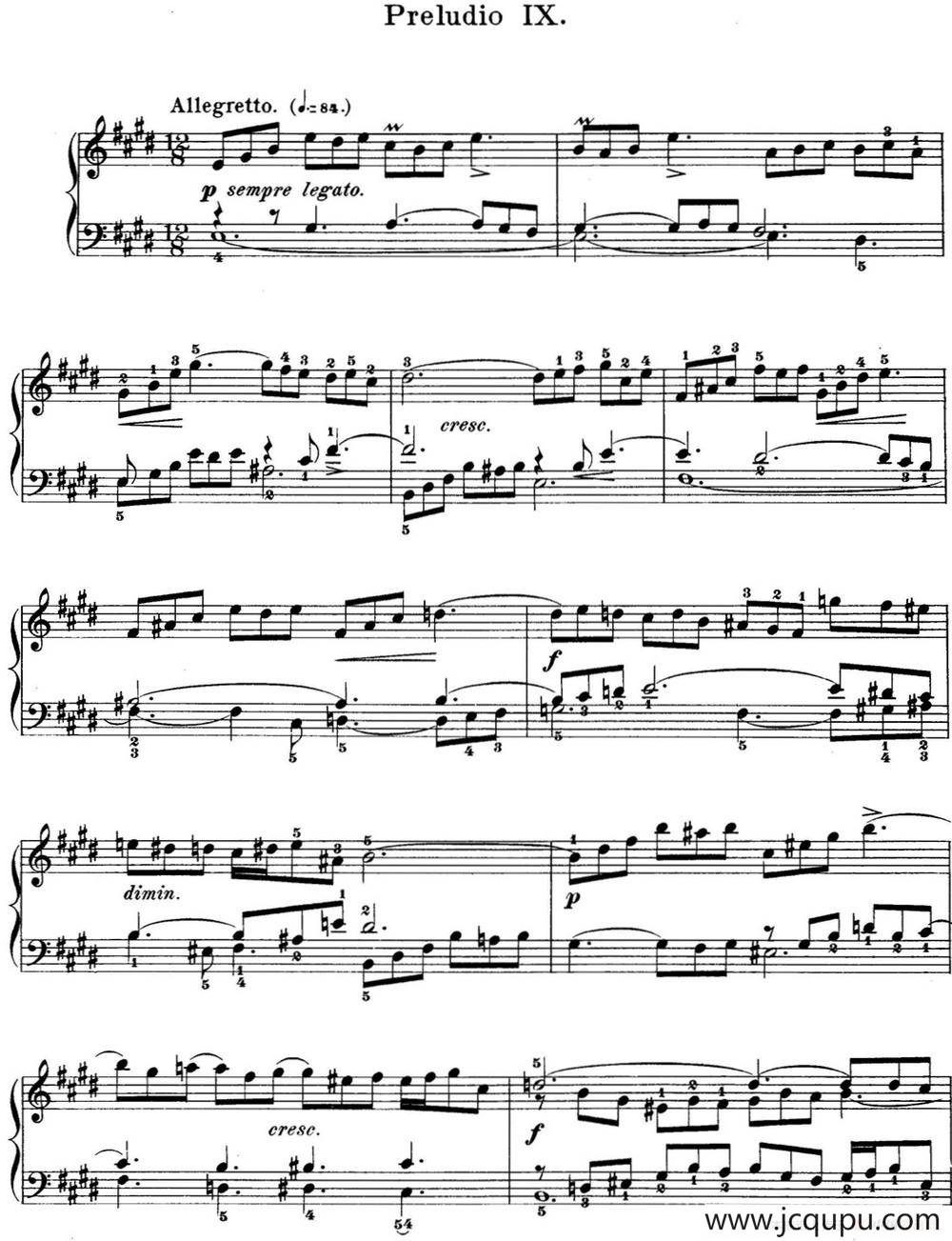 巴赫《平均律钢琴曲集·第一卷》之前奏曲（NO.9）简谱