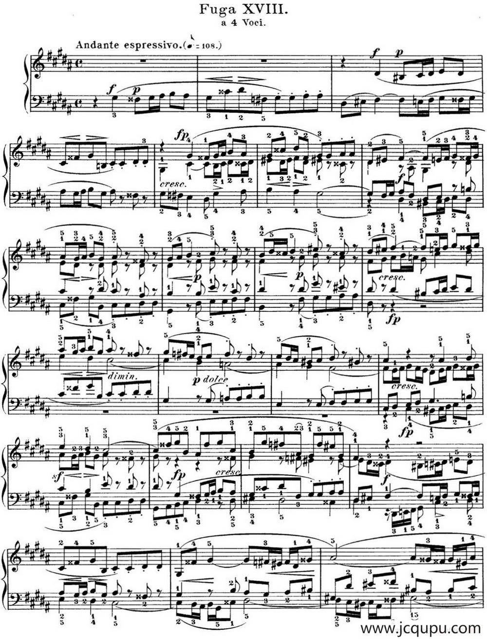 巴赫《平均律钢琴曲集·第一卷》之赋格曲（NO.18）简谱