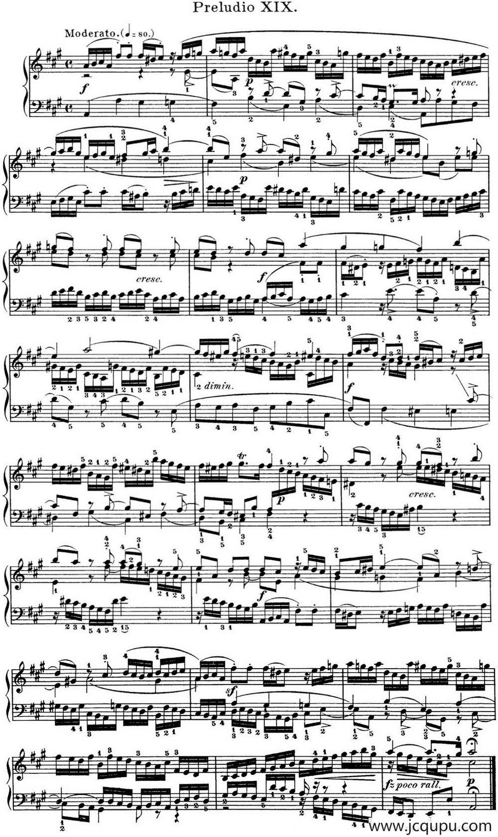 巴赫《平均律钢琴曲集·第一卷》之前奏曲（NO.19）简谱