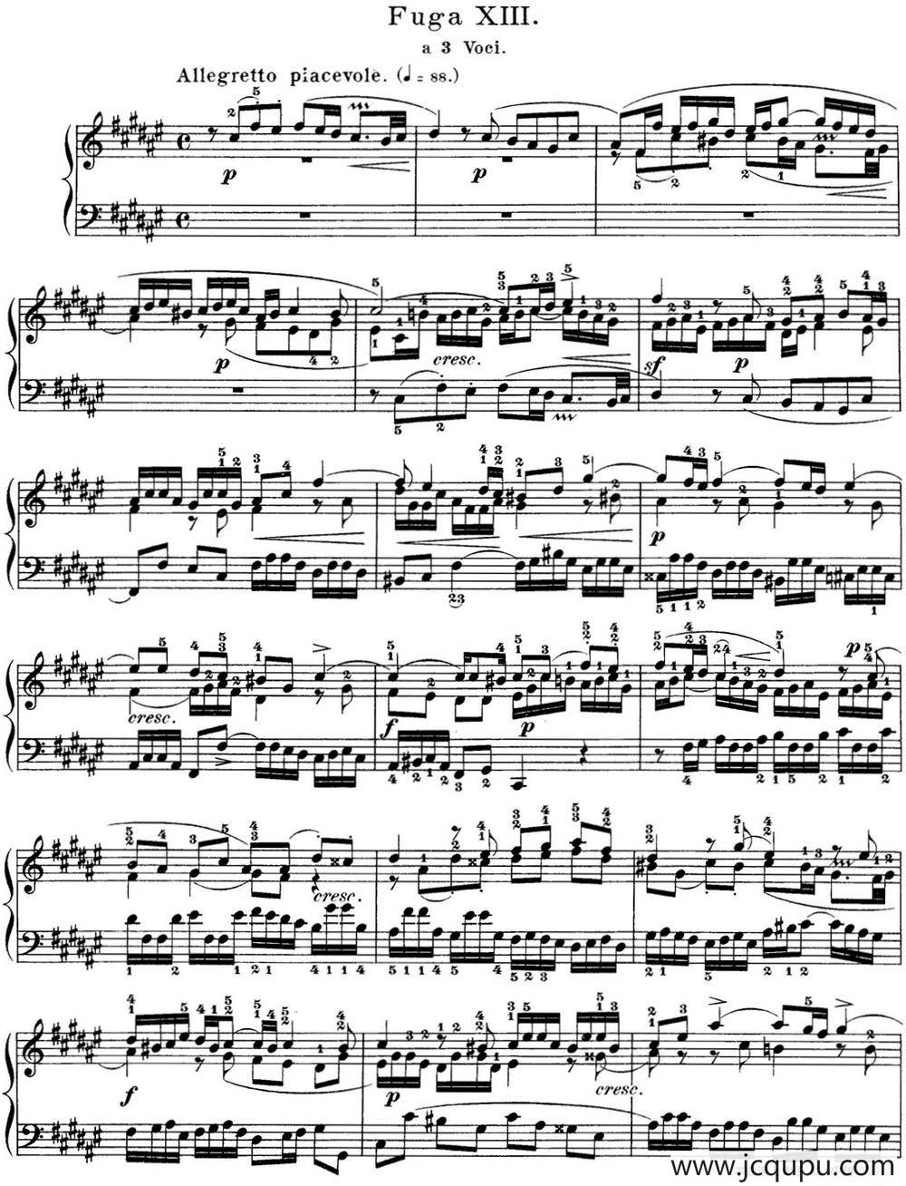 巴赫《平均律钢琴曲集·第一卷》之赋格曲（NO.13）简谱