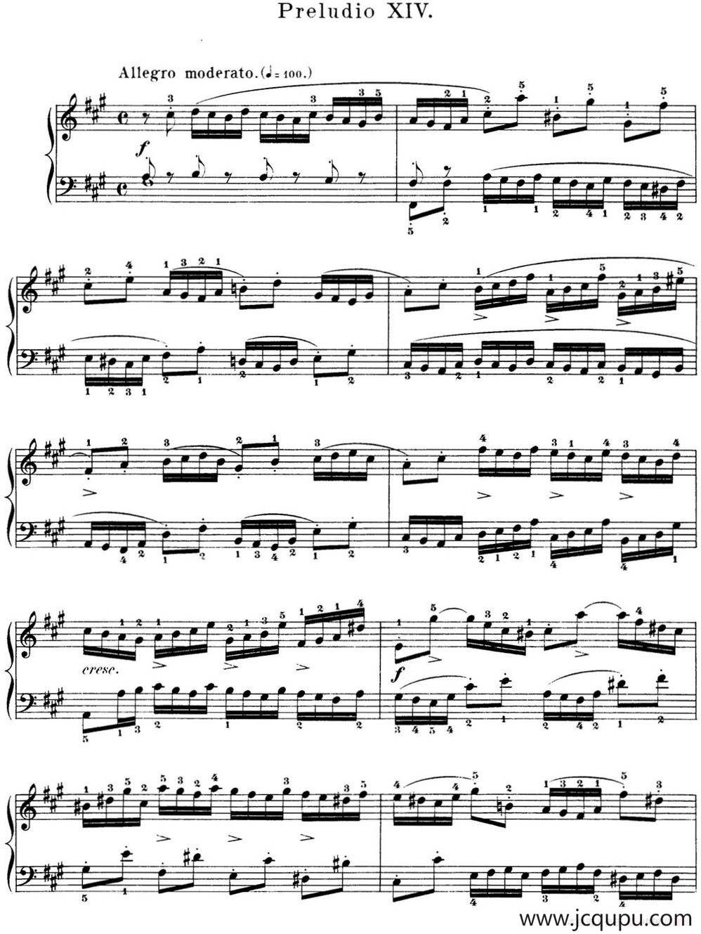巴赫《平均律钢琴曲集·第一卷》之前奏曲（NO.14）简谱