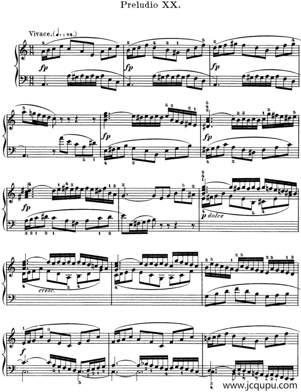 巴赫《平均律钢琴曲集·第一卷》之前奏曲（NO.20）简谱