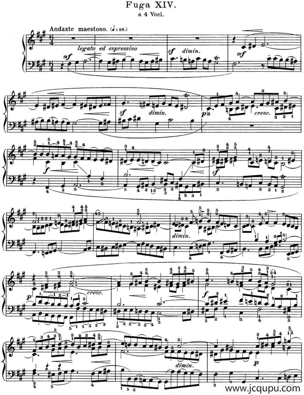 巴赫《平均律钢琴曲集·第一卷》之赋格曲（NO.14）简谱