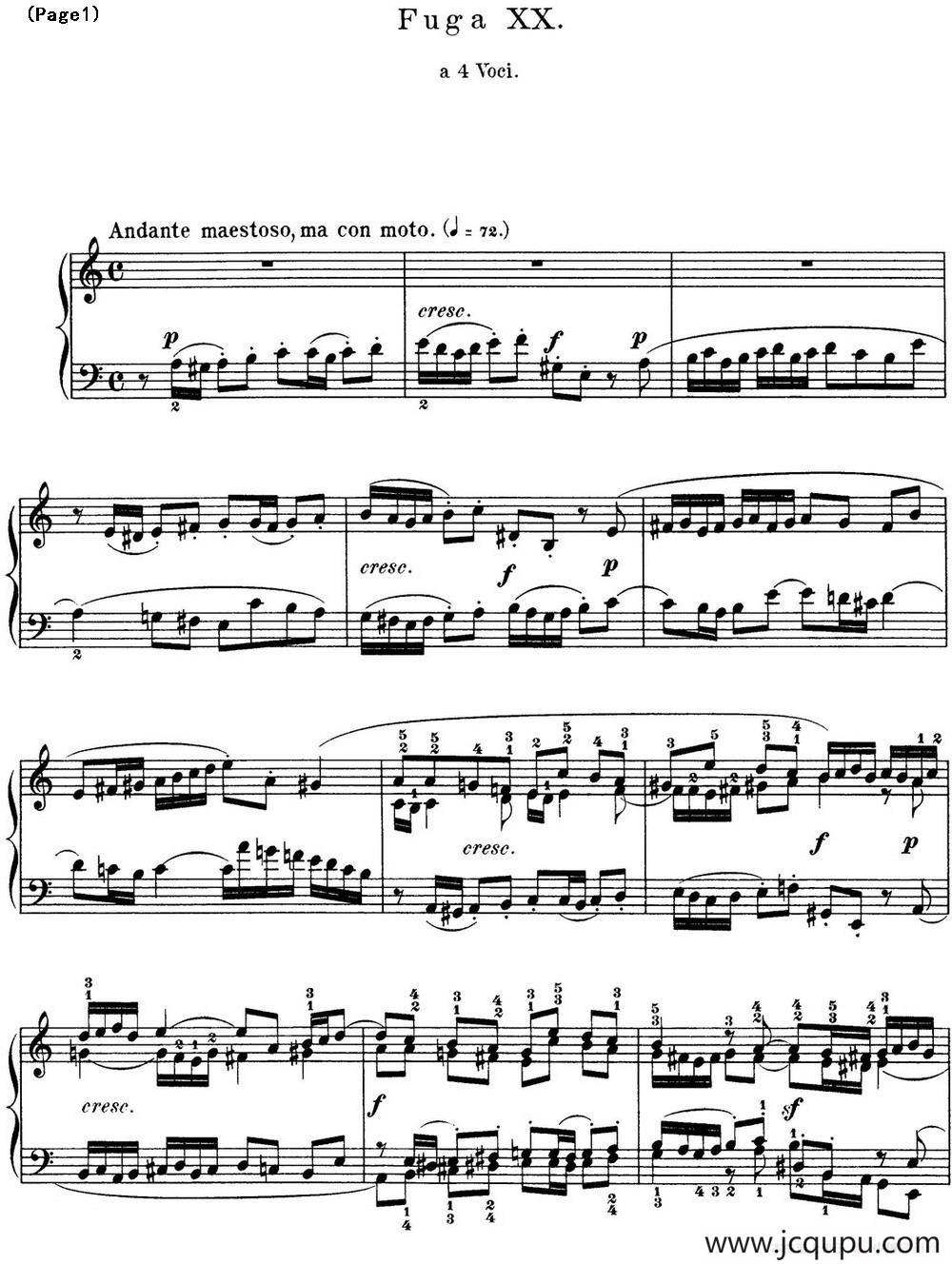 巴赫《平均律钢琴曲集·第一卷》之赋格曲（NO.20）简谱
