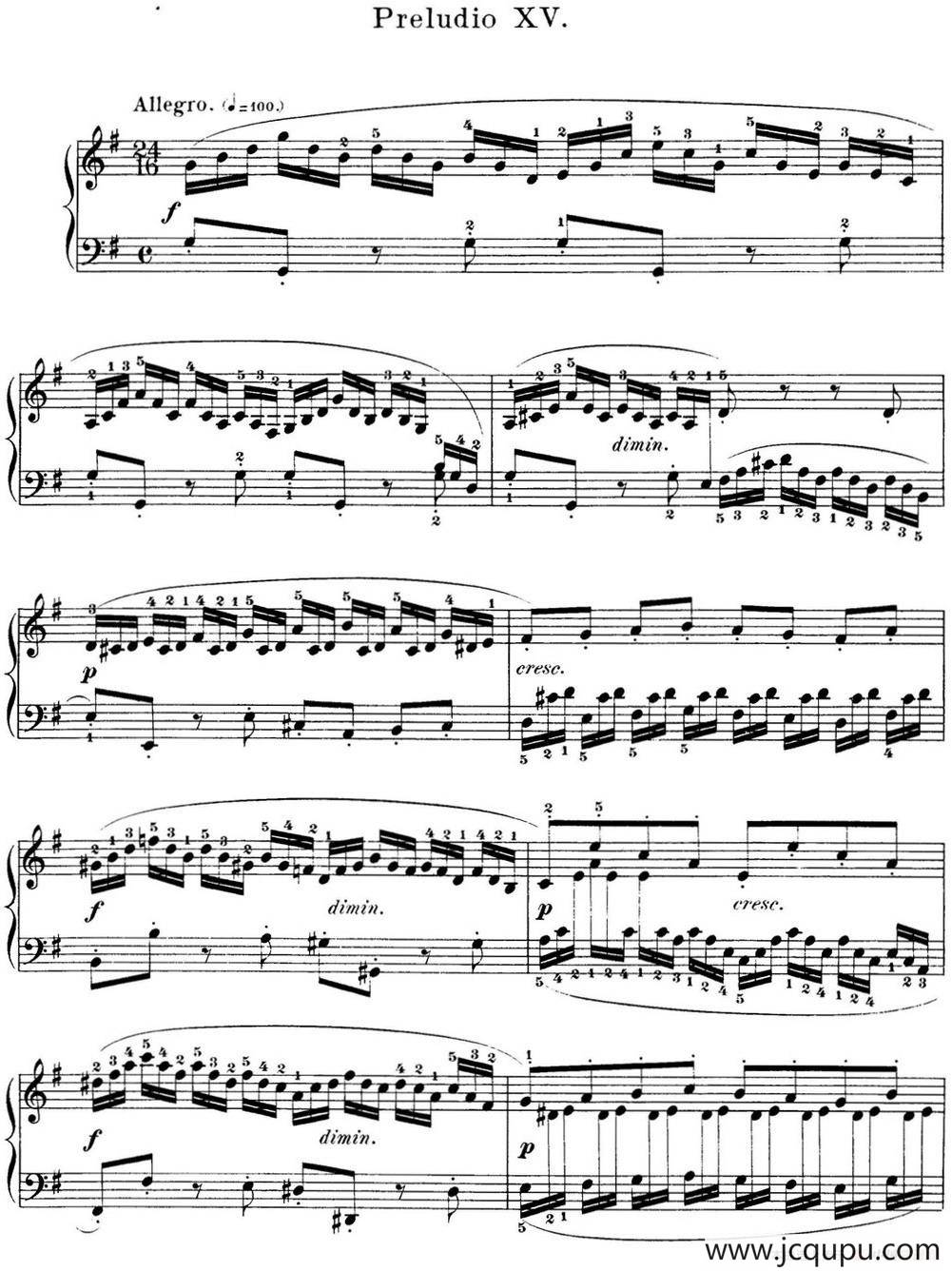 巴赫《平均律钢琴曲集·第一卷》之前奏曲（NO.15）简谱