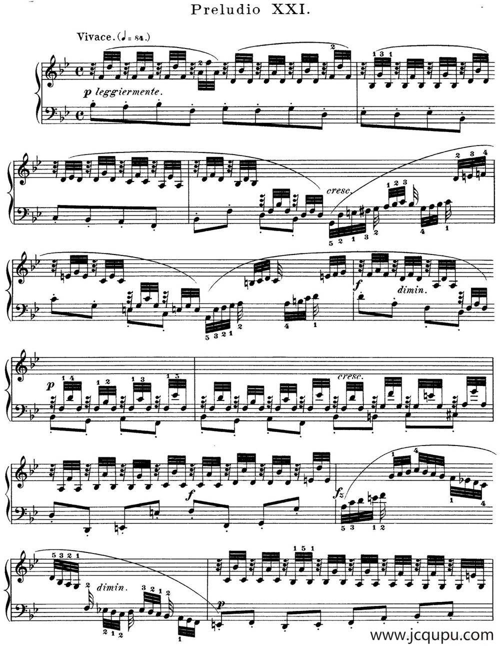 巴赫《平均律钢琴曲集·第一卷》之前奏曲（NO.21）简谱