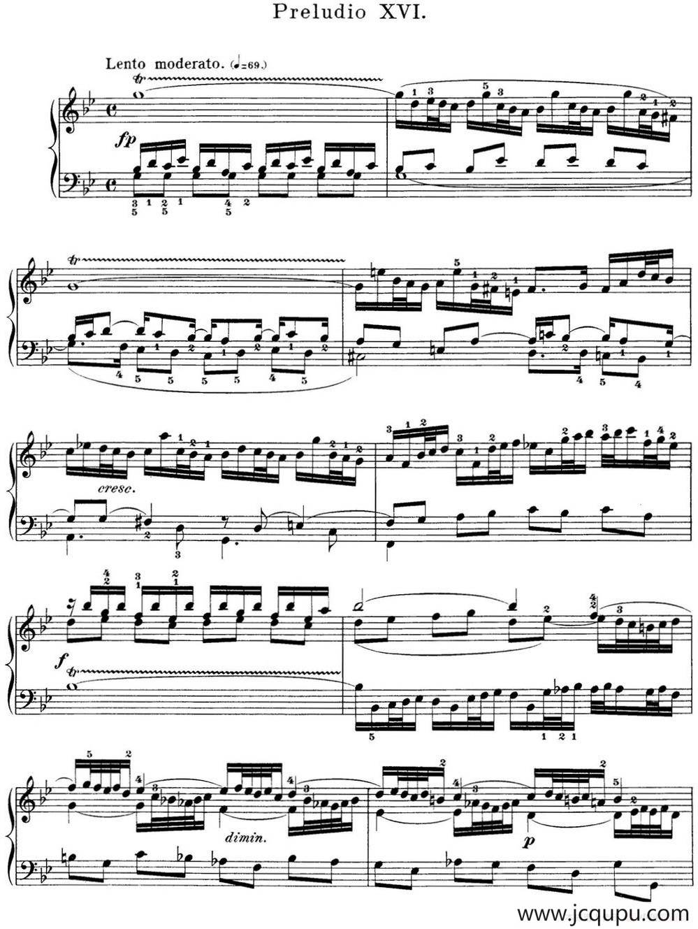 巴赫《平均律钢琴曲集·第一卷》之前奏曲（NO.16）简谱