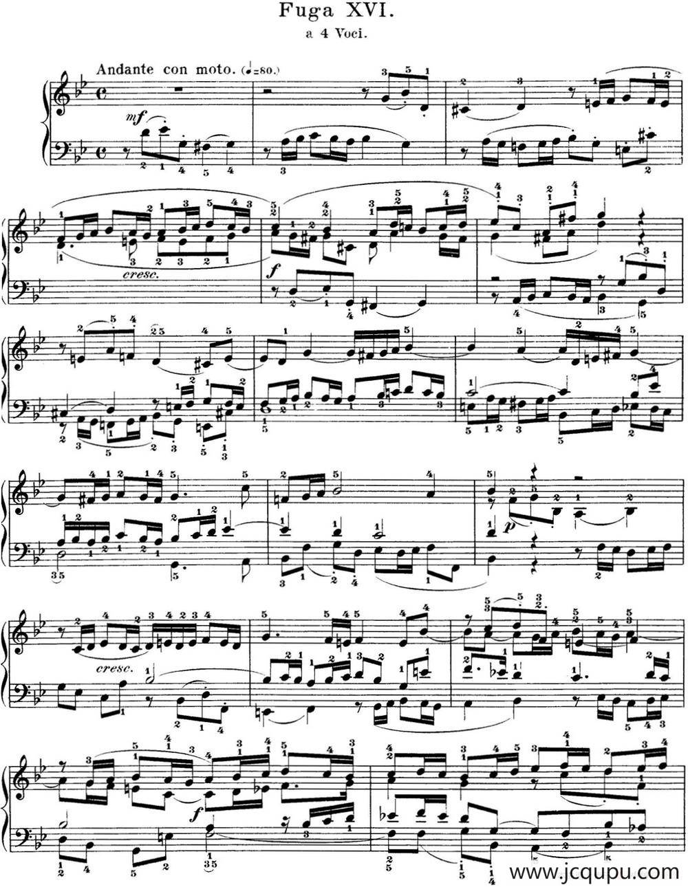 巴赫《平均律钢琴曲集·第一卷》之赋格曲（NO.16）简谱