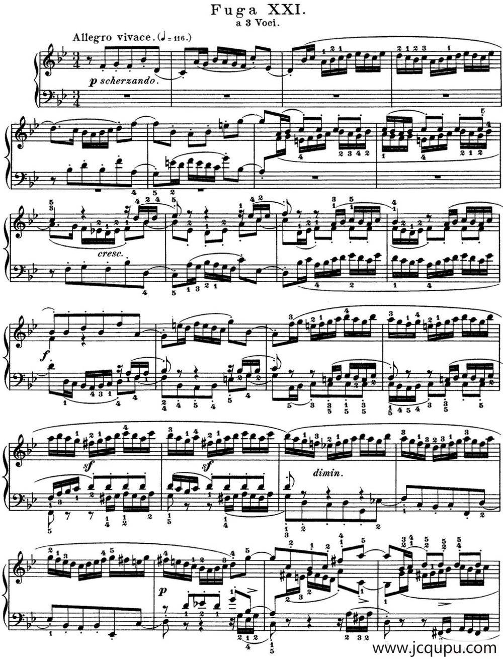 巴赫《平均律钢琴曲集·第一卷》之赋格曲（NO.21）简谱