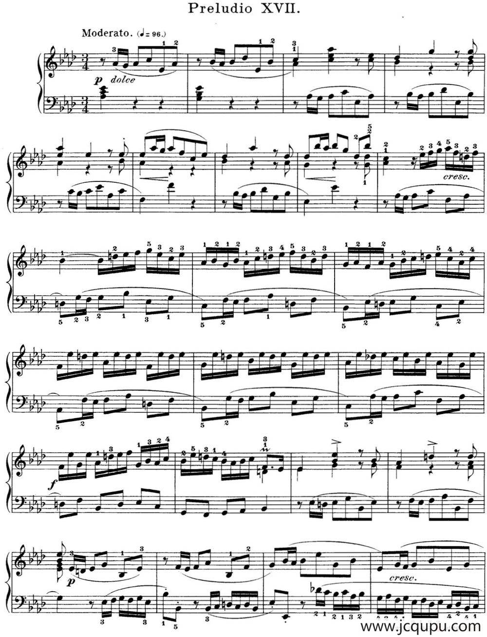 巴赫《平均律钢琴曲集·第一卷》之前奏曲（NO.17）简谱