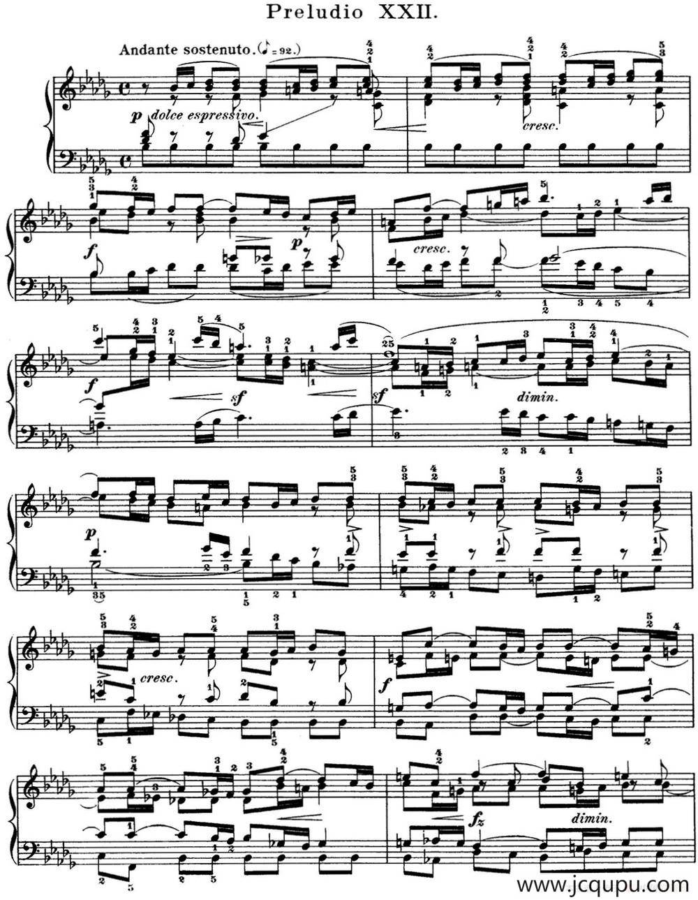 巴赫《平均律钢琴曲集·第一卷》之前奏曲（NO.22）简谱