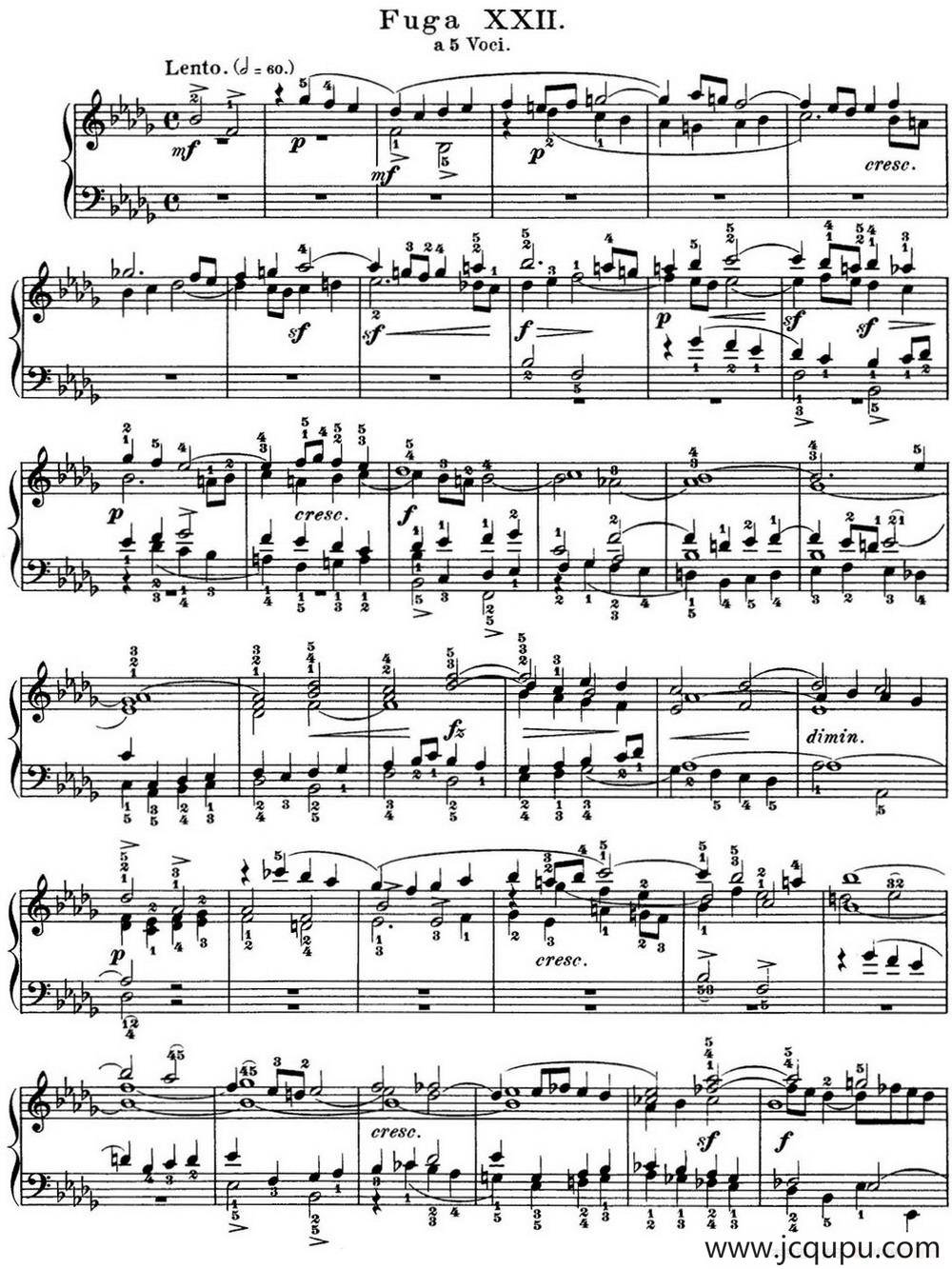 巴赫《平均律钢琴曲集·第一卷》之赋格曲（NO.22）简谱