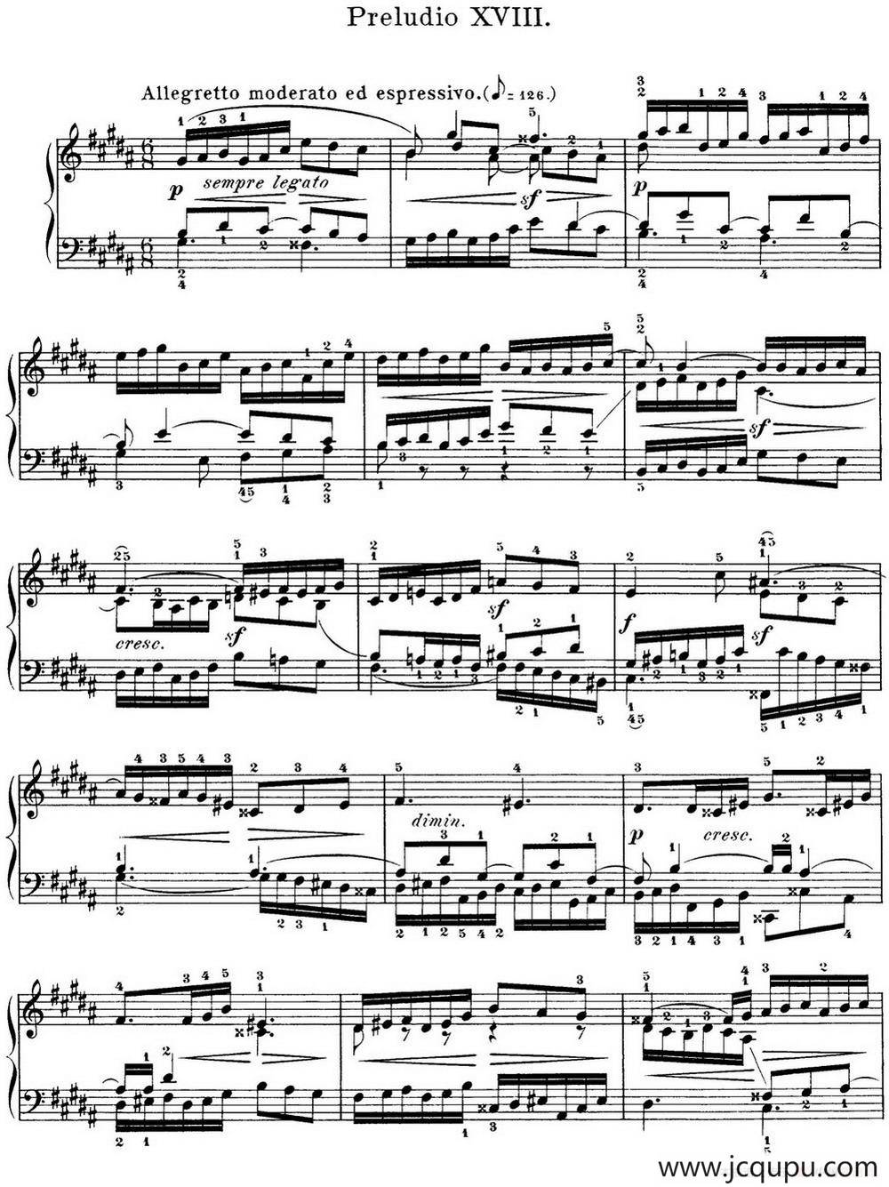 巴赫《平均律钢琴曲集·第一卷》之前奏曲（NO.18）简谱