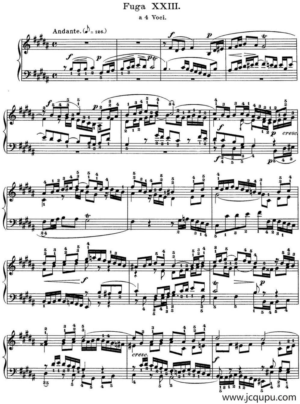 巴赫《平均律钢琴曲集·第一卷》之赋格曲（NO.23）简谱