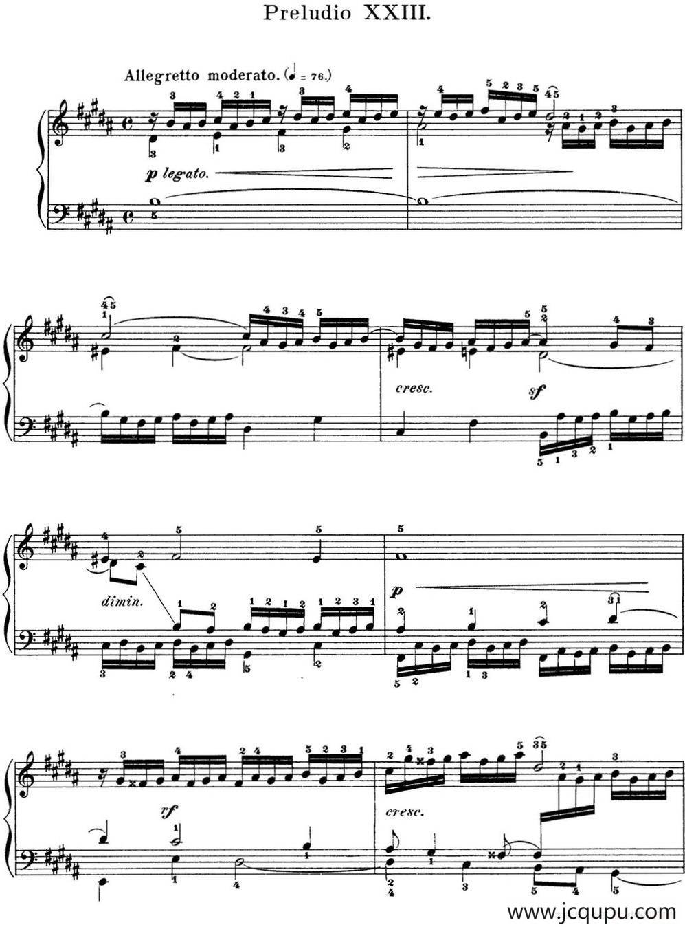 巴赫《平均律钢琴曲集·第一卷》之前奏曲（NO.23）简谱
