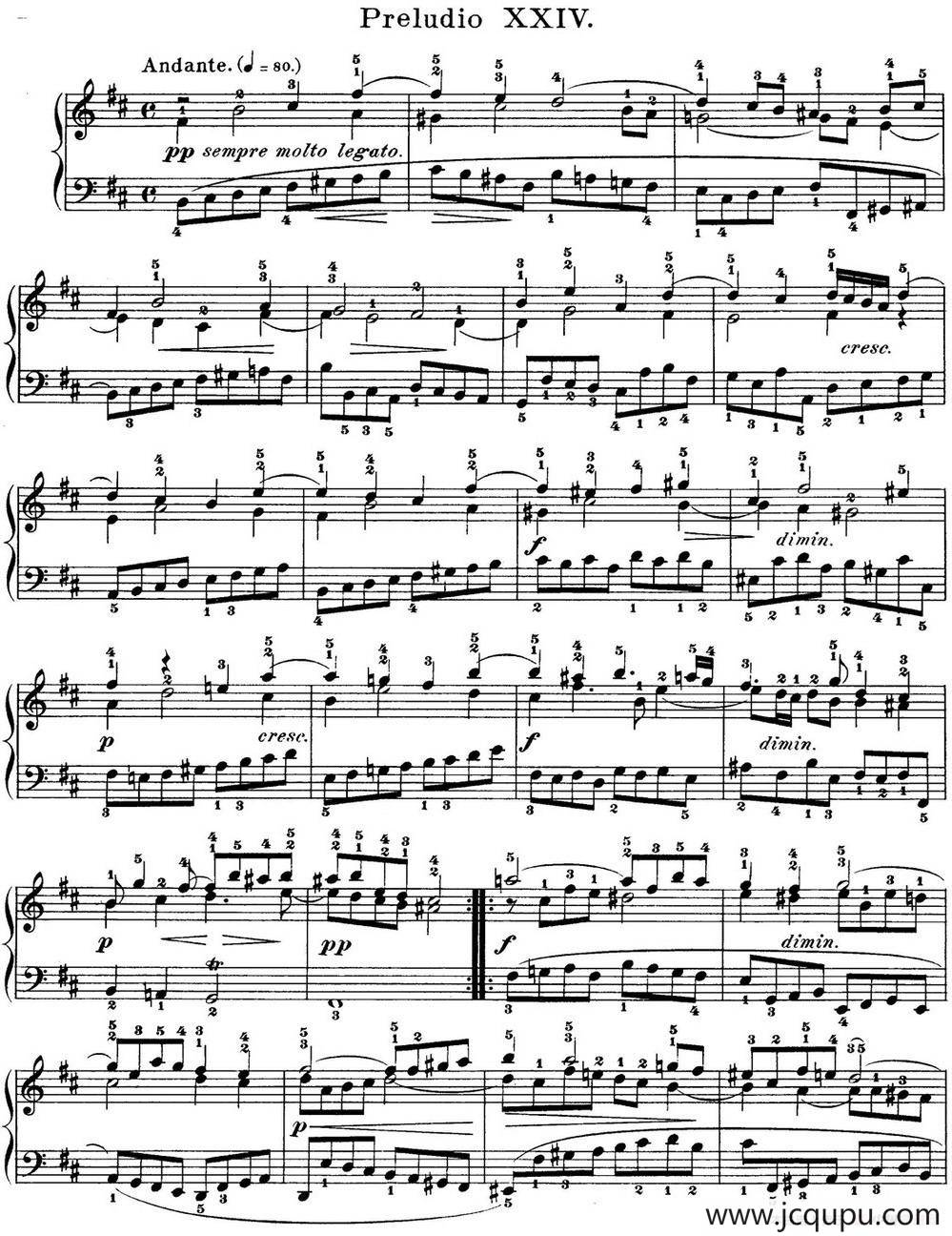 巴赫《平均律钢琴曲集·第一卷》之前奏曲（NO.24）简谱