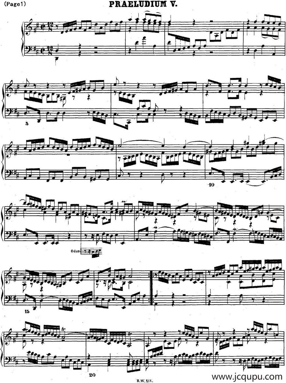 巴赫《平均律钢琴曲集·第二卷》之前奏曲（NO.5）简谱