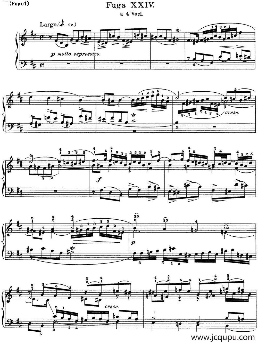 巴赫《平均律钢琴曲集·第一卷》之赋格曲（NO.24）简谱