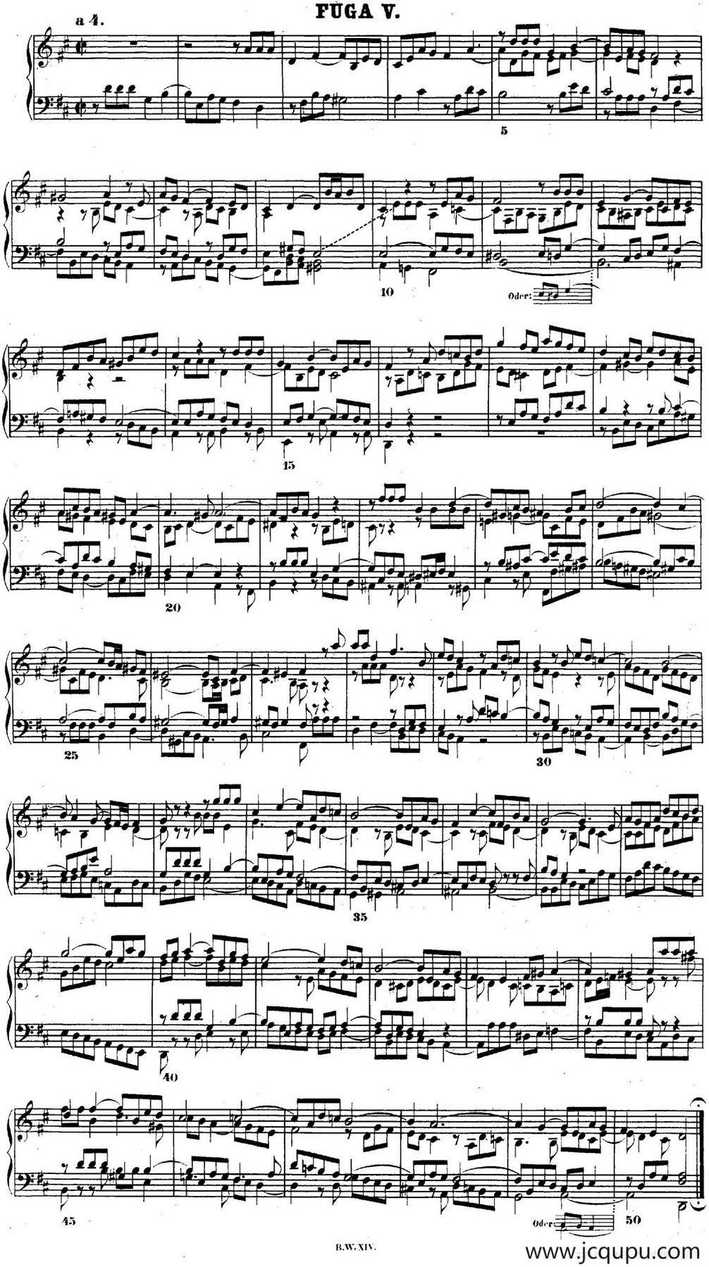 巴赫《平均律钢琴曲集·第二卷》之赋格曲（NO.5）简谱