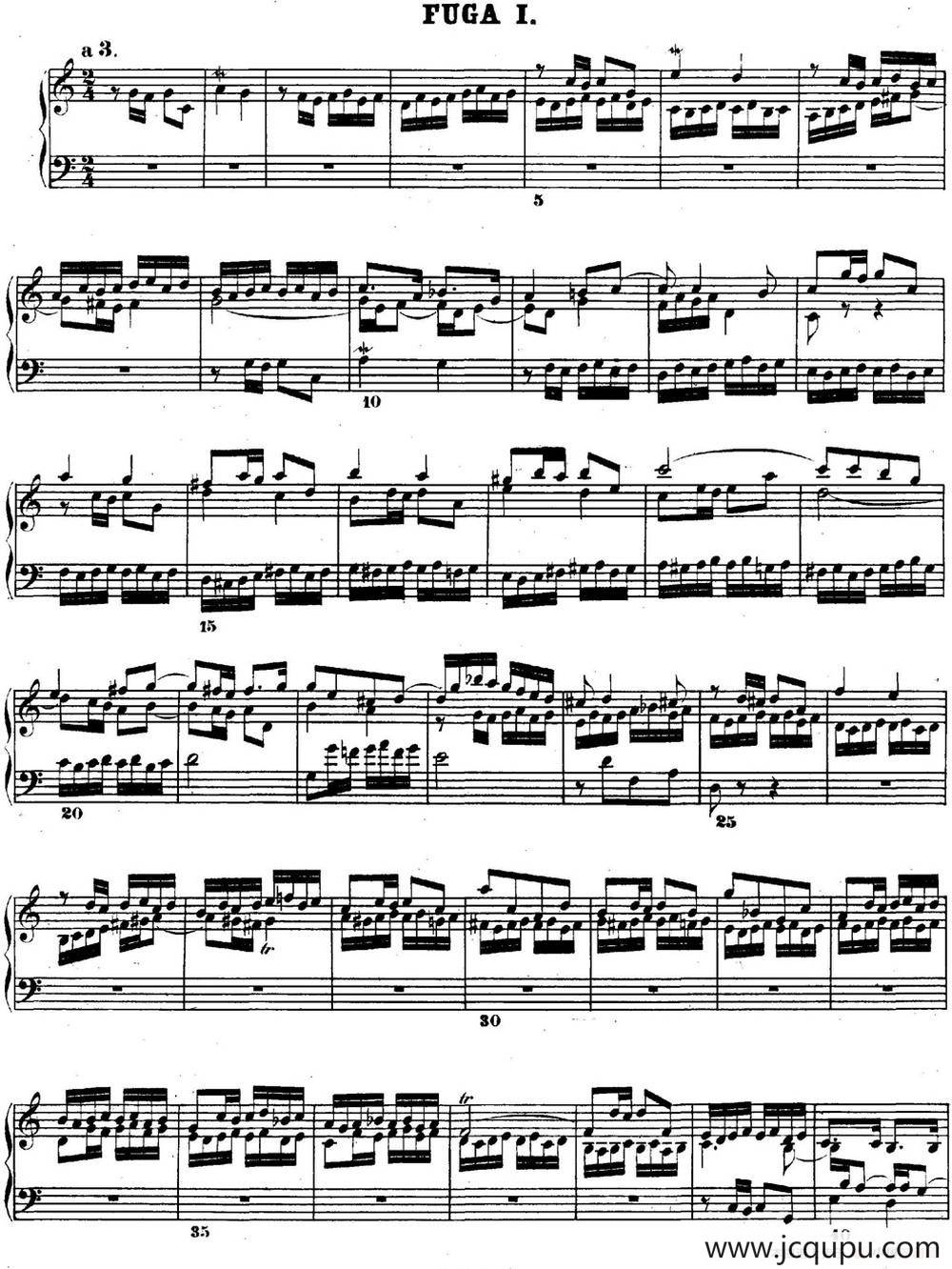 巴赫《平均律钢琴曲集·第二卷》之赋格曲（NO.1）简谱