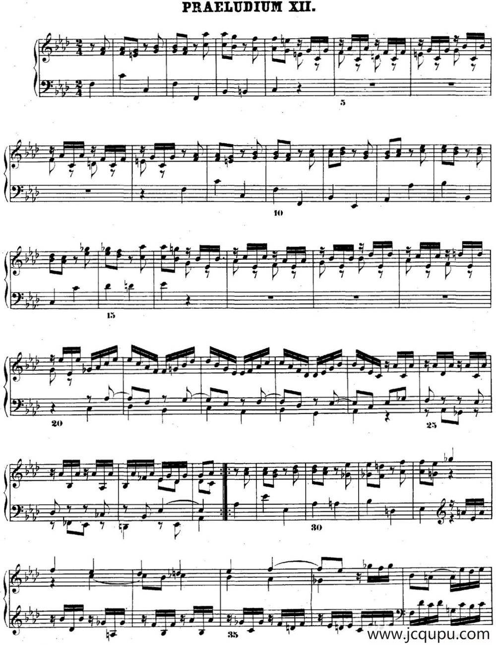 巴赫《平均律钢琴曲集·第二卷》之前奏曲（NO.12）简谱