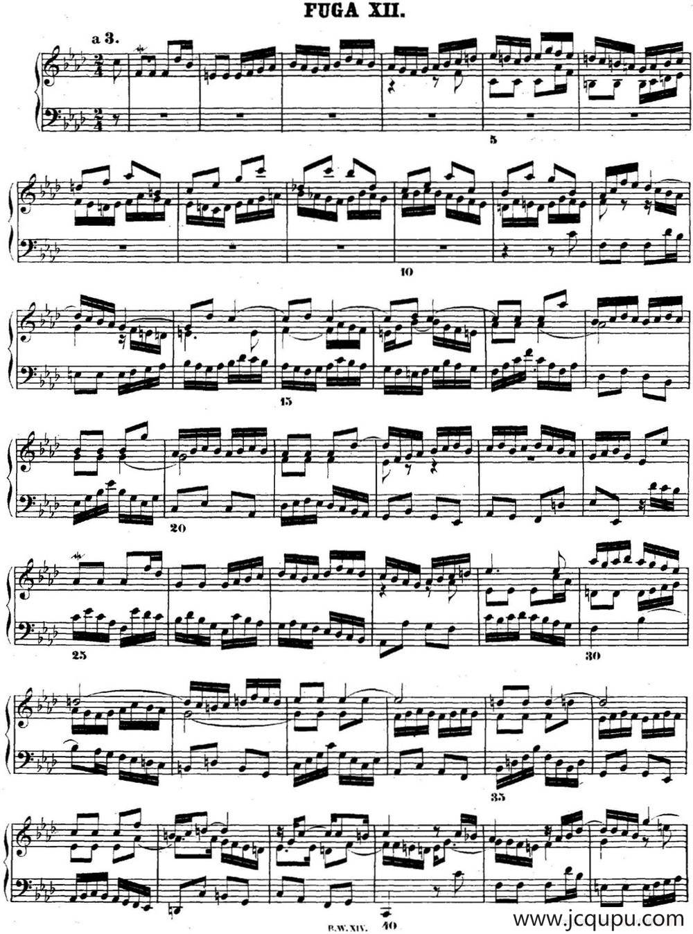 巴赫《平均律钢琴曲集·第二卷》之赋格曲（NO.12）简谱