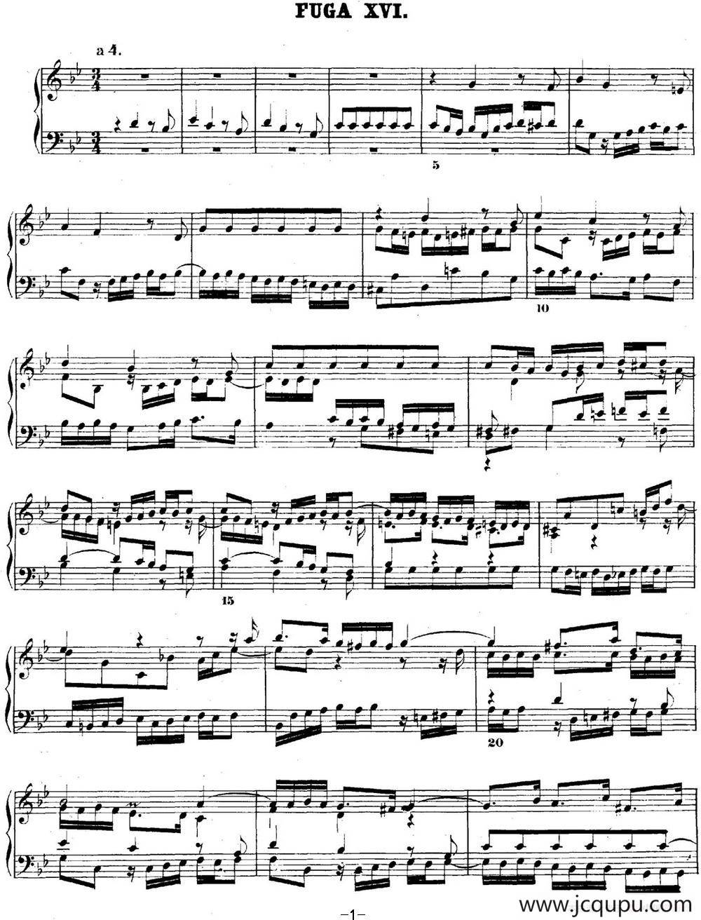 巴赫《平均律钢琴曲集·第二卷》之赋格曲（NO.16）简谱