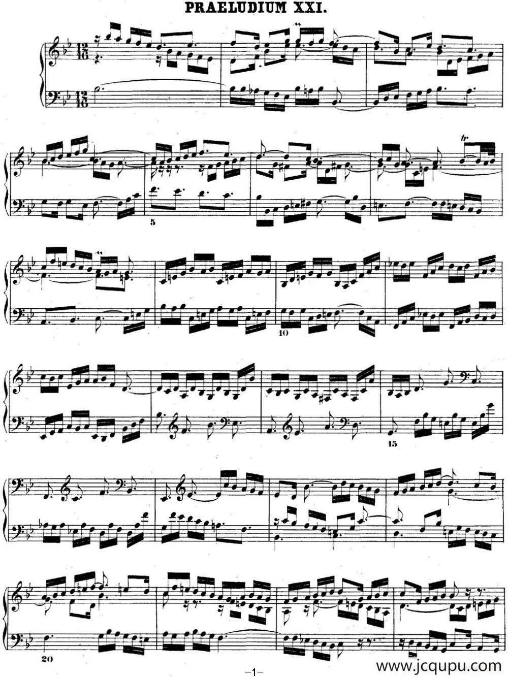 巴赫《平均律钢琴曲集·第二卷》之前奏曲（NO.21）简谱