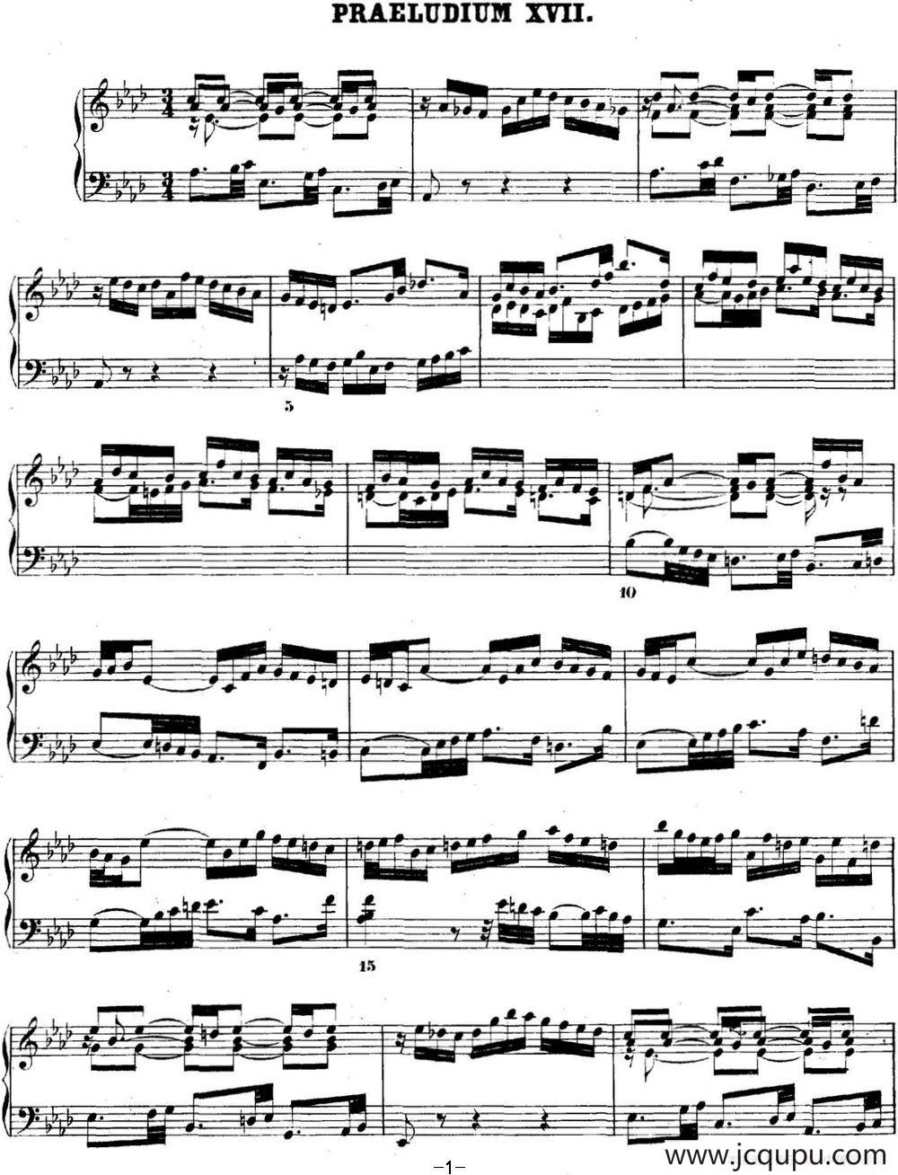 巴赫《平均律钢琴曲集·第二卷》之前奏曲（NO.17）简谱