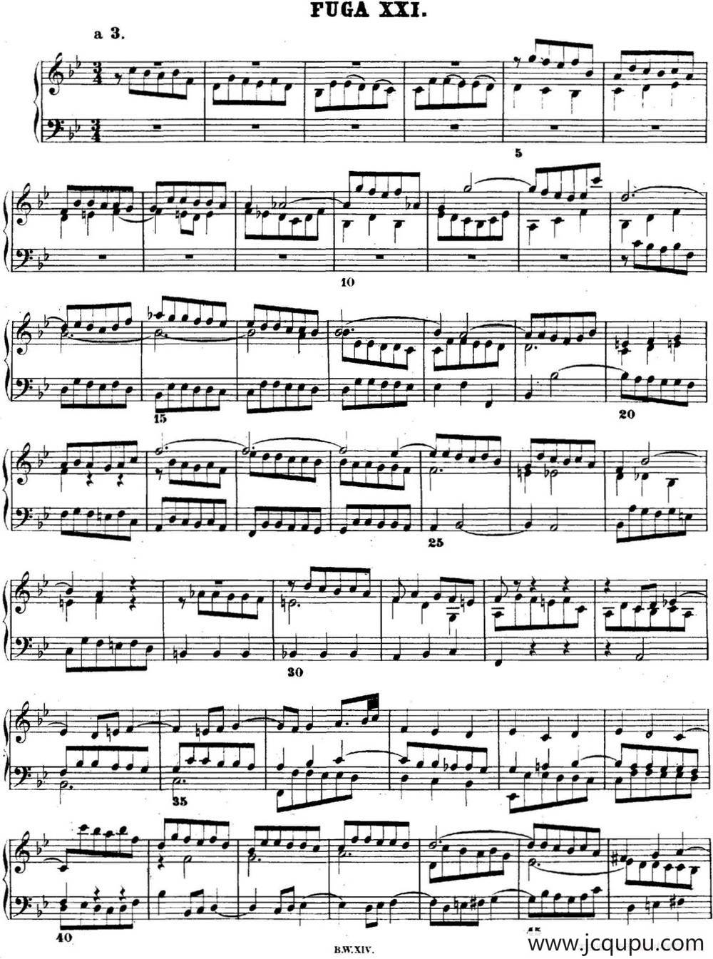 巴赫《平均律钢琴曲集·第二卷》之赋格曲（NO.21）简谱