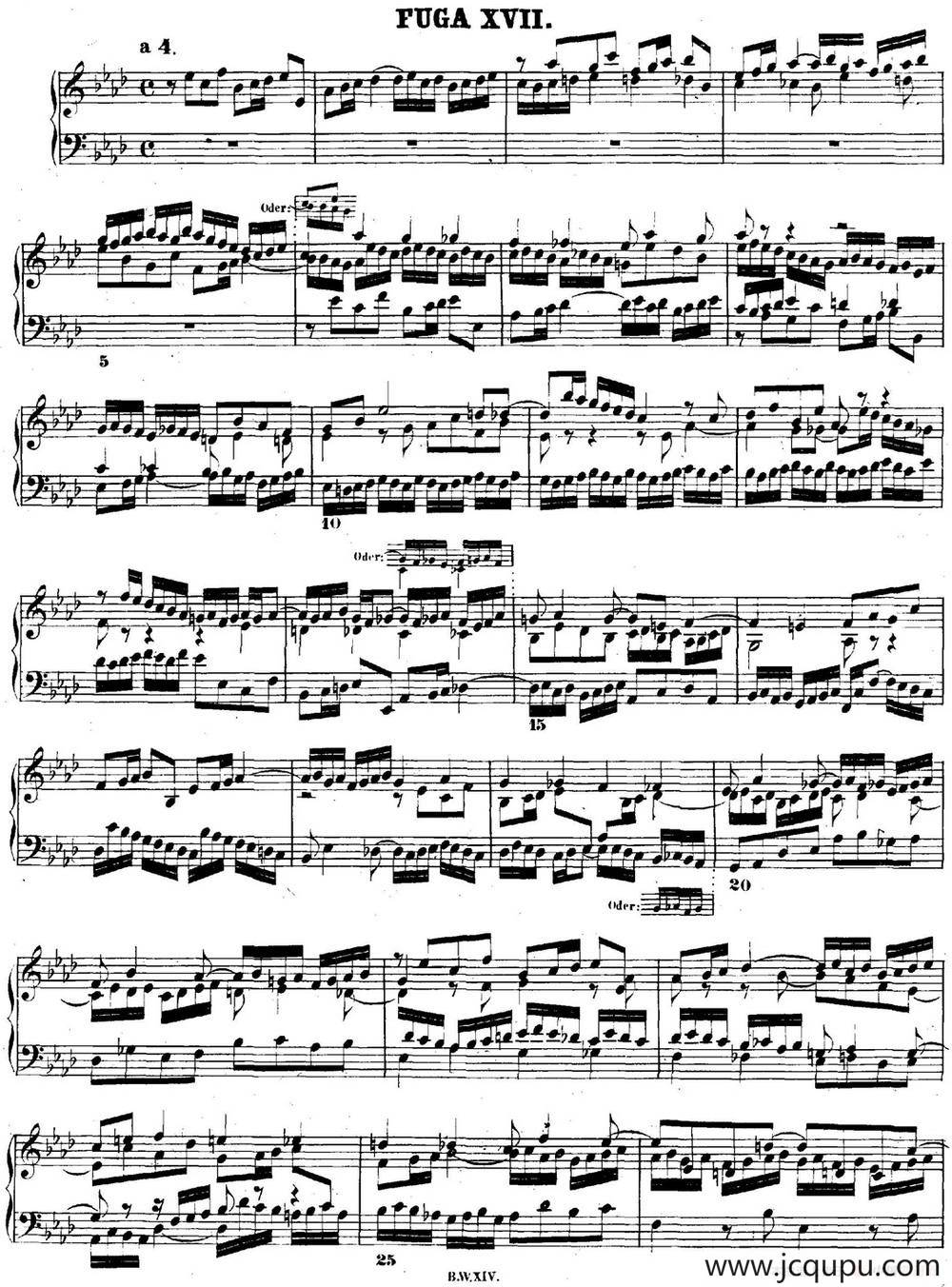 巴赫《平均律钢琴曲集·第二卷》之赋格曲（NO.17）简谱