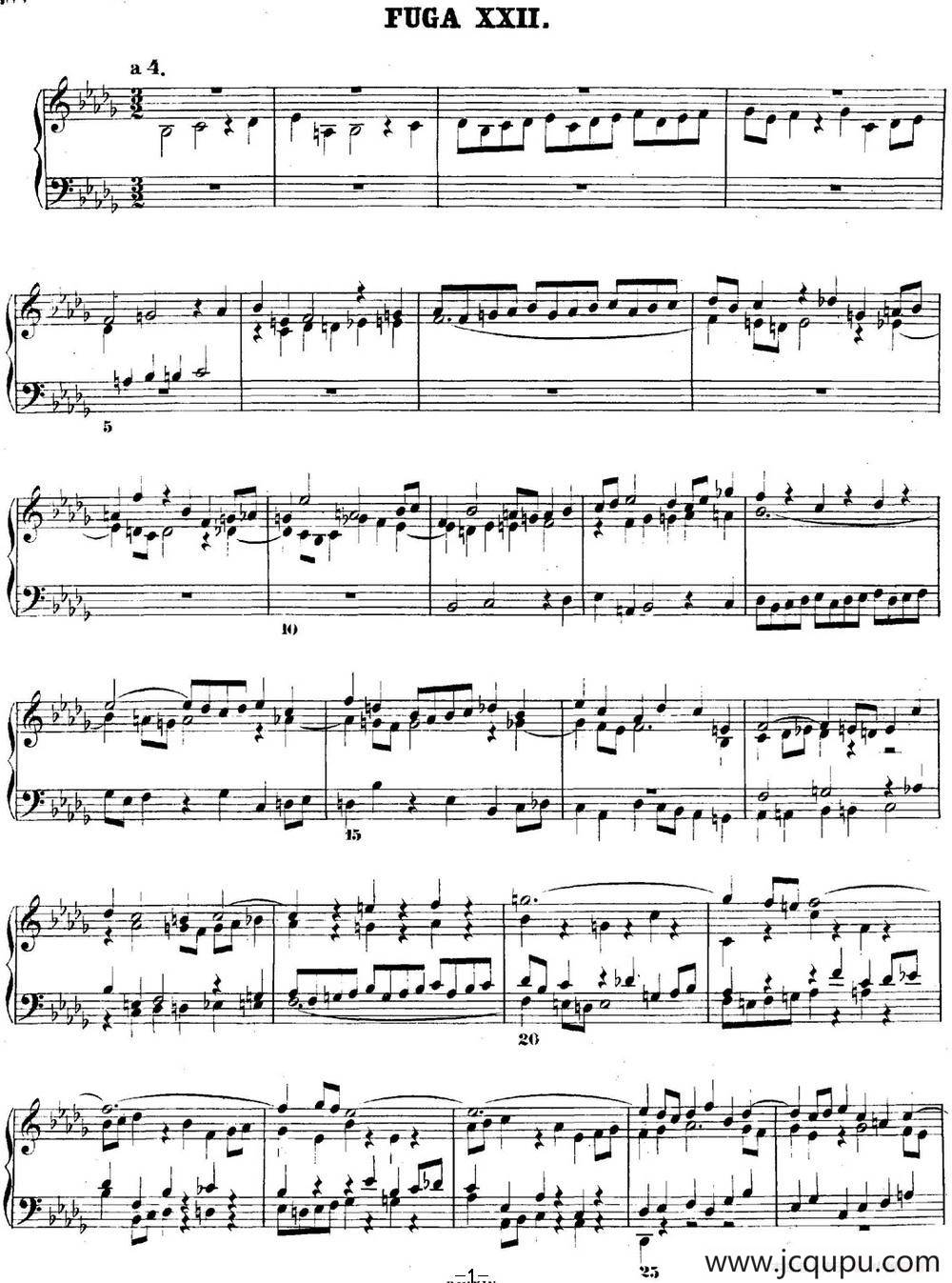 巴赫《平均律钢琴曲集·第二卷》之赋格曲（NO.22）简谱
