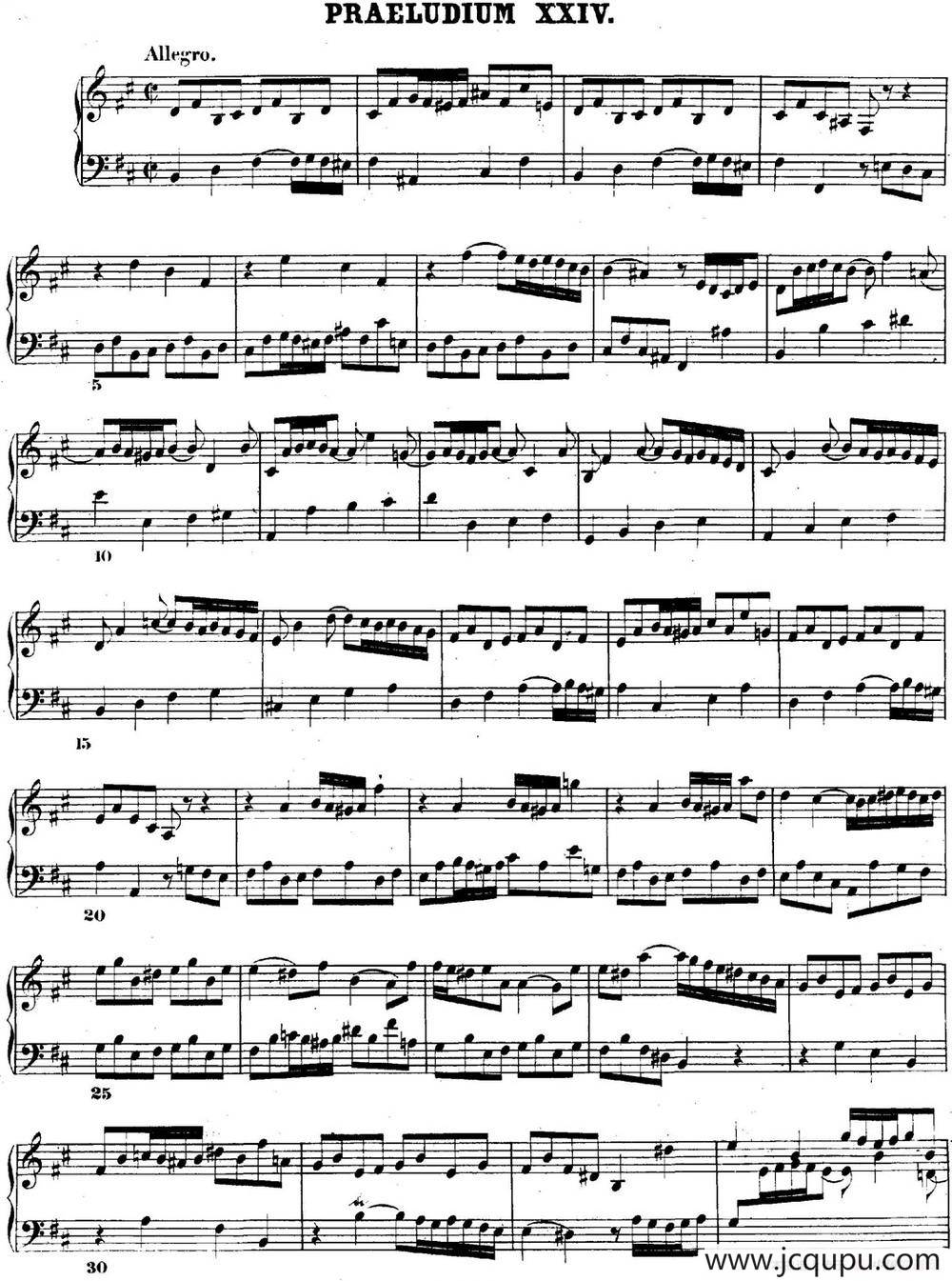 巴赫《平均律钢琴曲集·第二卷》之前奏曲（NO.24）简谱