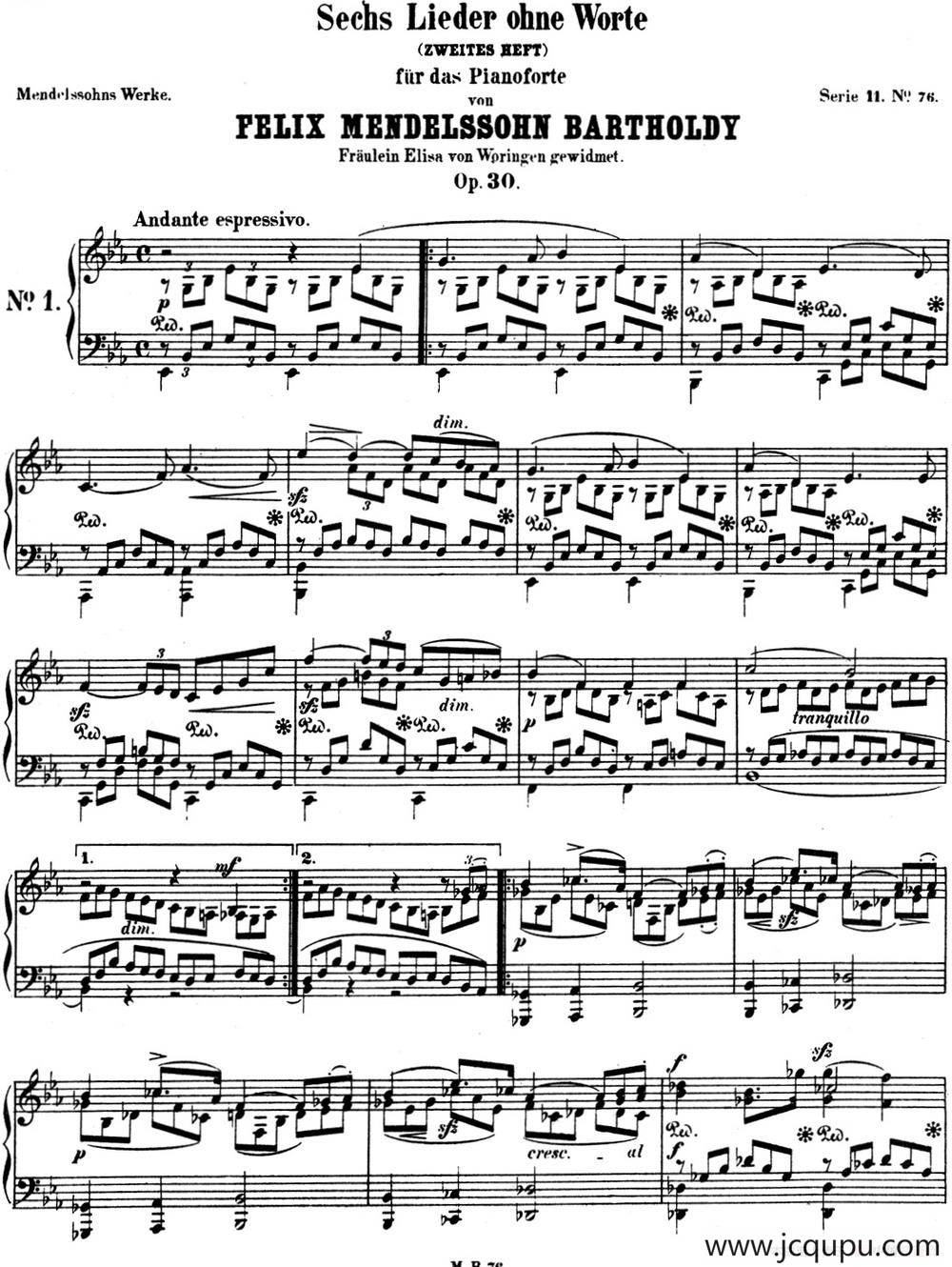 门德尔松无词歌Op.30（NO.1）简谱