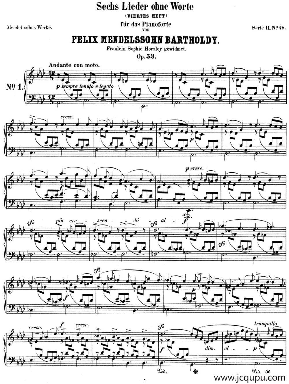 门德尔松无词歌Op.53（NO.1）简谱