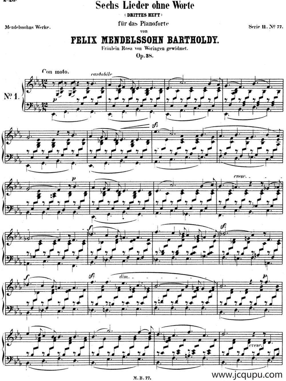 门德尔松无词歌Op.38（NO.1）简谱