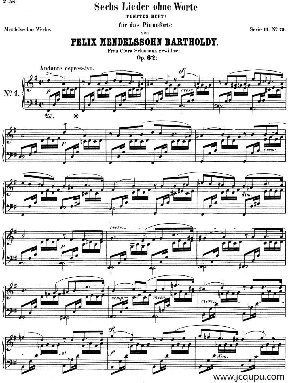 门德尔松无词歌Op.62（NO.1）简谱