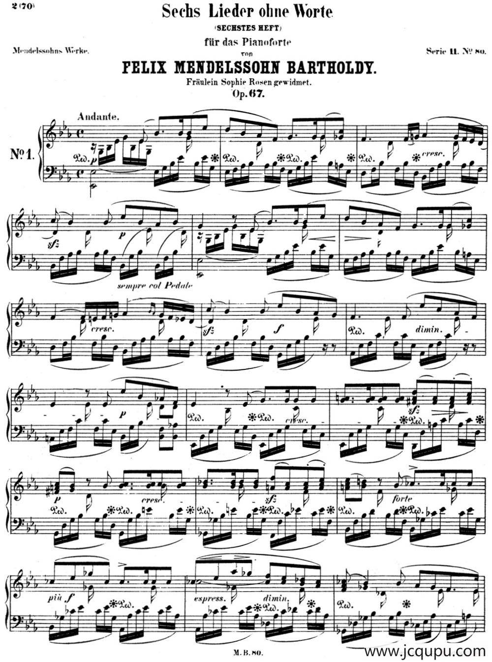 门德尔松无词歌Op.67（NO.1）简谱