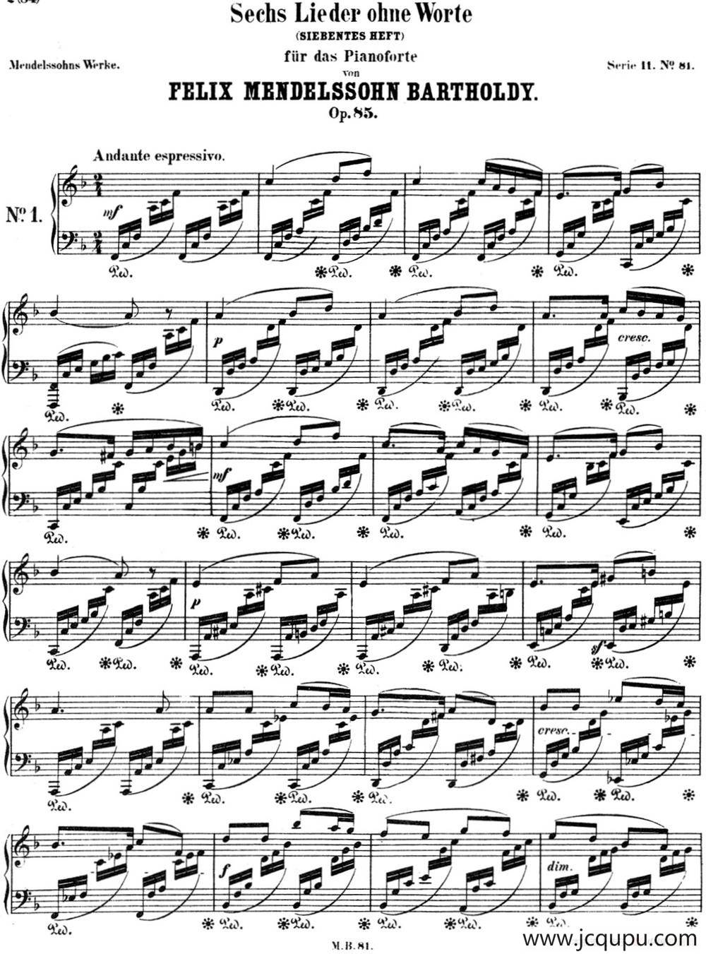 门德尔松无词歌Op.85（NO.1）简谱