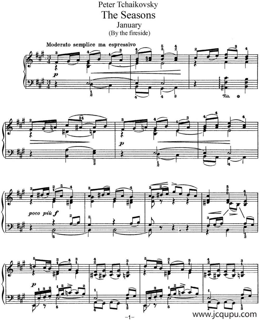 柴可夫斯基 四季 1月 壁炉边 A大调 At the Fireside A major简谱