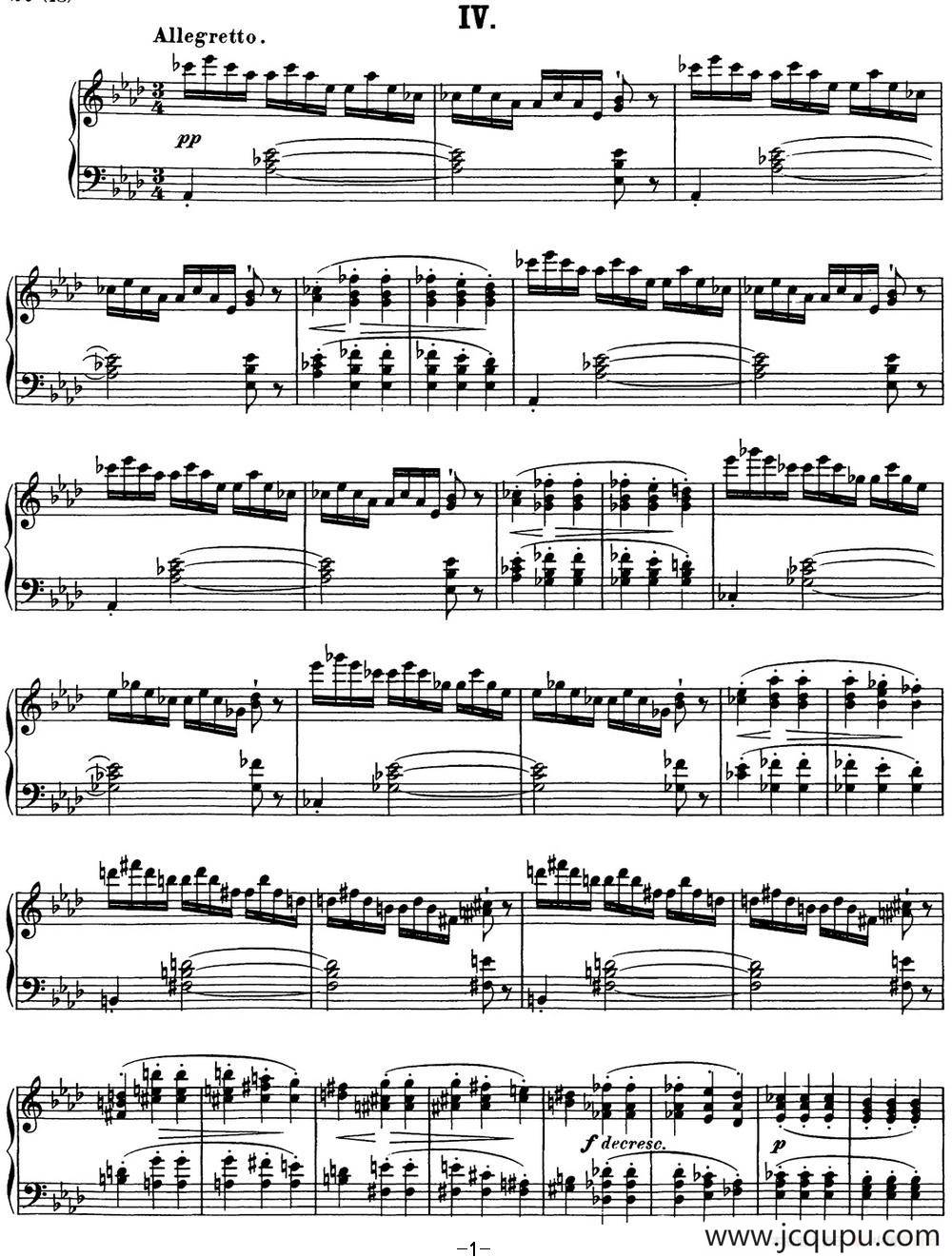 舒伯特降E大调即兴曲D.899，Op.90（NO.4）简谱