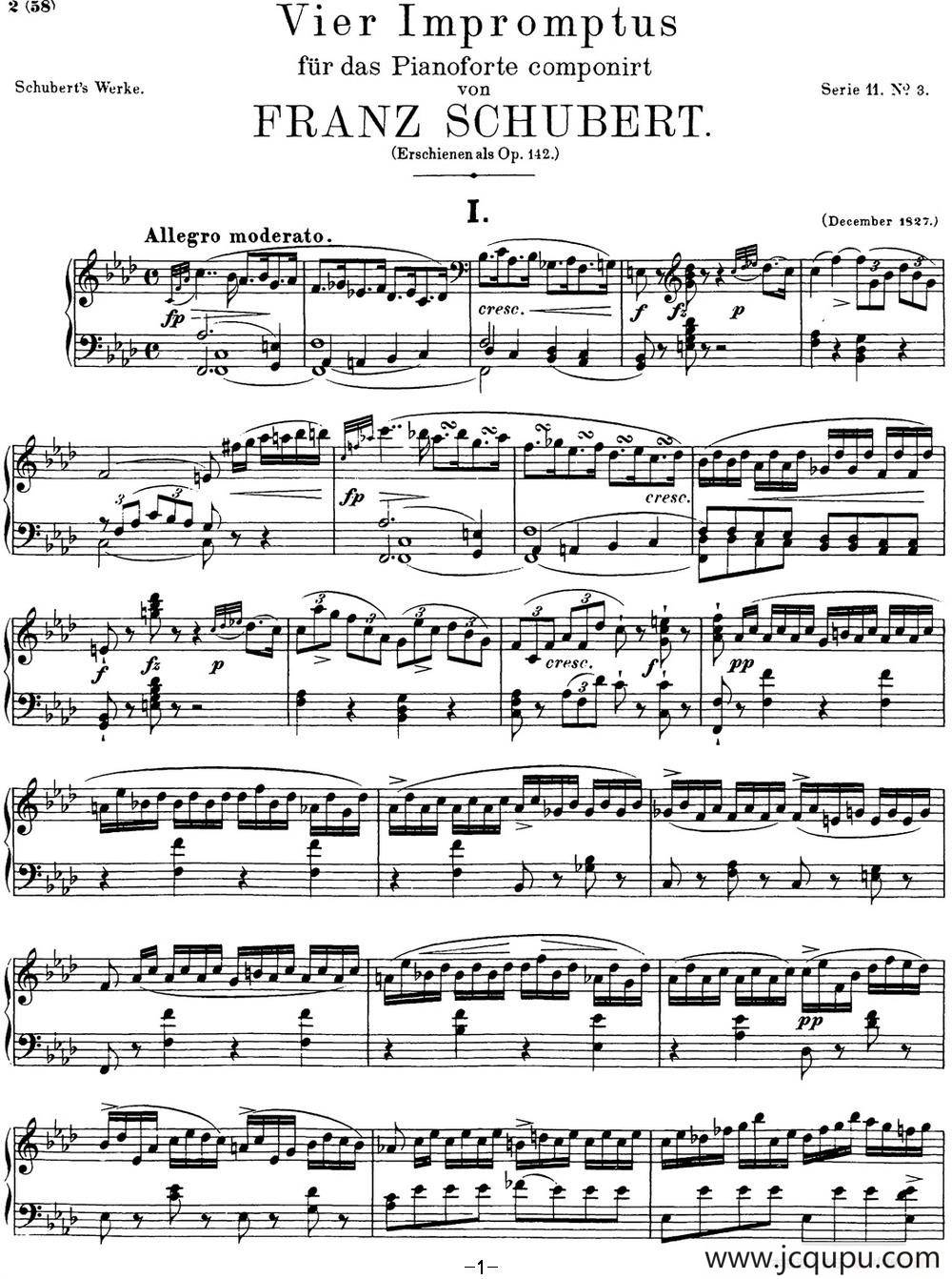 舒伯特f小调即兴曲D.935，Op.142（NO.1）简谱