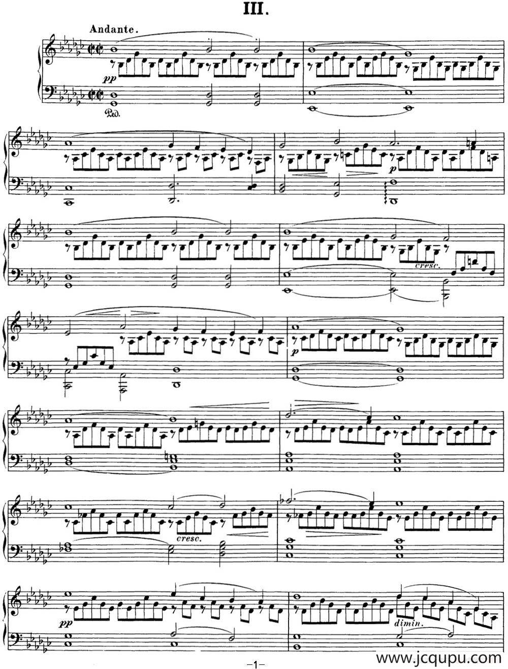 舒伯特降G大调即兴曲D.899，Op.90（NO.3）简谱