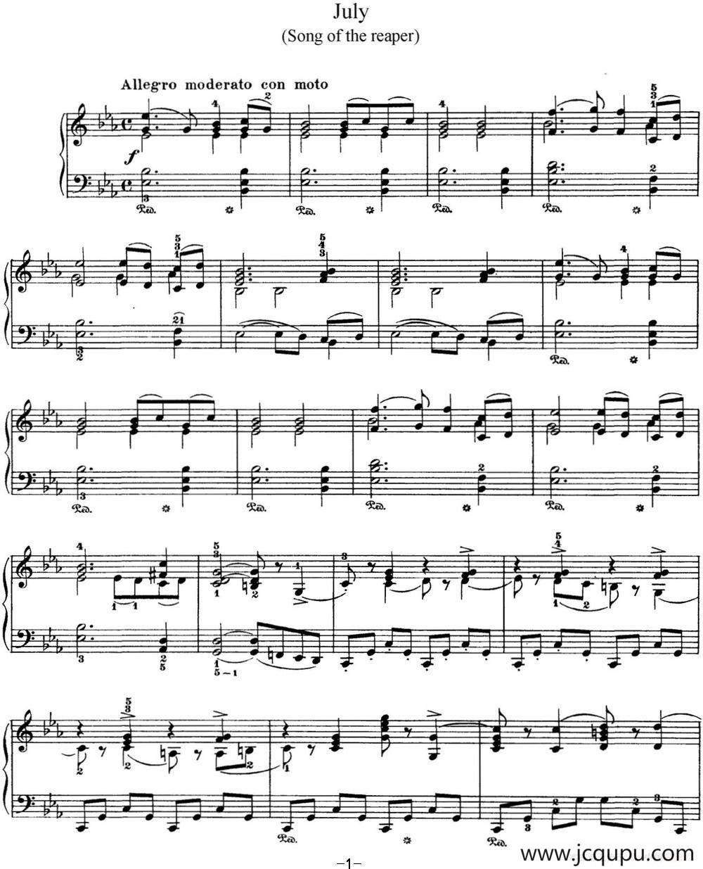 柴可夫斯基 四季 7月 割草人之歌 降E大调 Reapers Song E flat major简谱